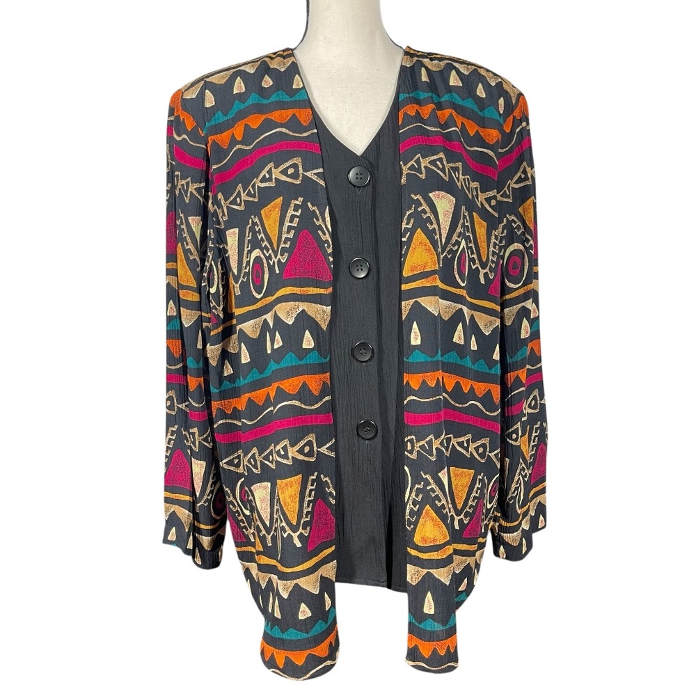 Vibrant Multicolored Cardigan with Geometric Patterns